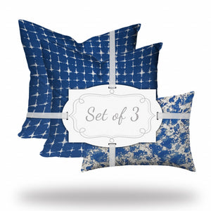 Homeroots Set Of Three 20" X 20" Blue And White Blown Seam Coastal Throw Indoor Outdoor Pillow  100% Polyester 409829