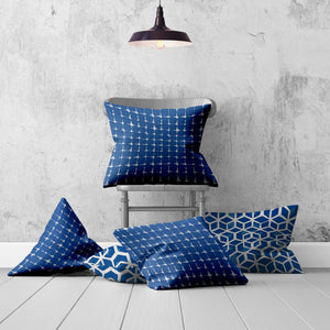 Homeroots Set Of Three 20" X 20" Blue And White Enveloped Geometric Throw Indoor Outdoor Pillow Cover  100% Polyester 409835