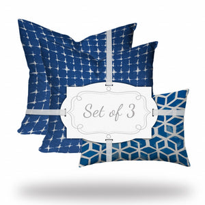 Homeroots Set Of Three 20" X 20" Blue And White Enveloped Geometric Throw Indoor Outdoor Pillow  100% Polyester 409836