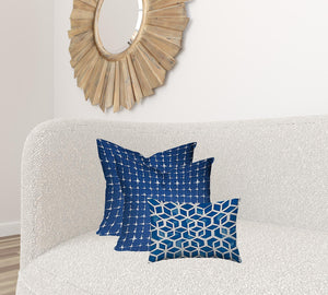 Homeroots Set Of Three 20" X 20" Blue And White Enveloped Geometric Throw Indoor Outdoor Pillow  100% Polyester 409836