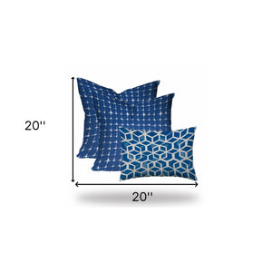 Homeroots Set Of Three 20" X 20" Blue And White Zippered Geometric Throw Indoor Outdoor Pillow Cover  100% Polyester 409837