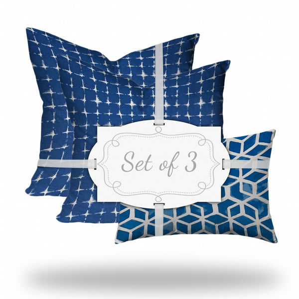 Homeroots Set Of Three 20" X 20" Blue And White Zippered Geometric Throw Indoor Outdoor Pillow  100% Polyester 409838
