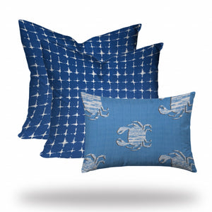 Homeroots Set Of Three 20" X 20" Blue And White Zippered Coastal Throw Indoor Outdoor Pillow Cover  100% Polyester 409842