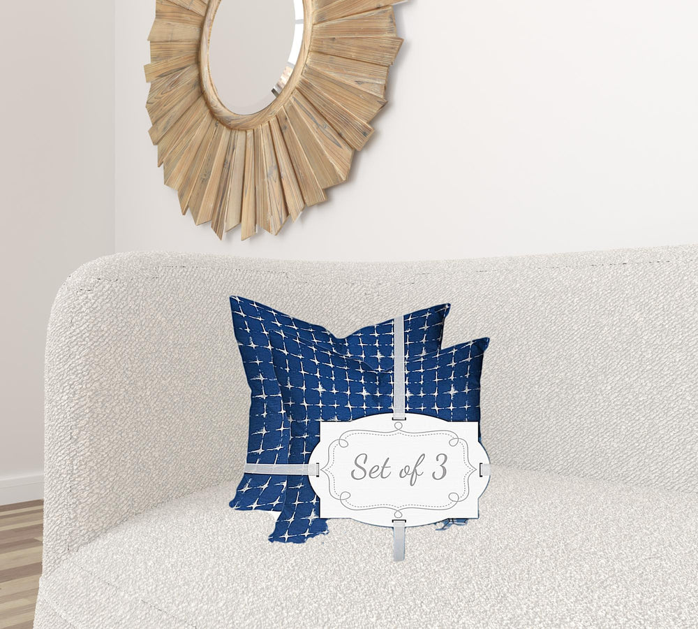 Homeroots Set Of Three 20" X 20" Blue And White Zippered Coastal Throw Indoor Outdoor Pillow  100% Polyester 409843