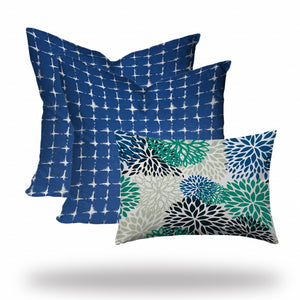 Homeroots Set Of Three 20" X 20" Blue And White Zippered Floral Throw Indoor Outdoor Pillow Cover  100% Polyester 409847
