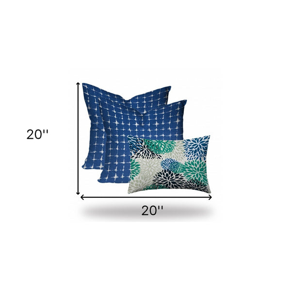 Homeroots Set Of Three 20" X 20" Blue And White Zippered Floral Throw Indoor Outdoor Pillow Cover  100% Polyester 409847