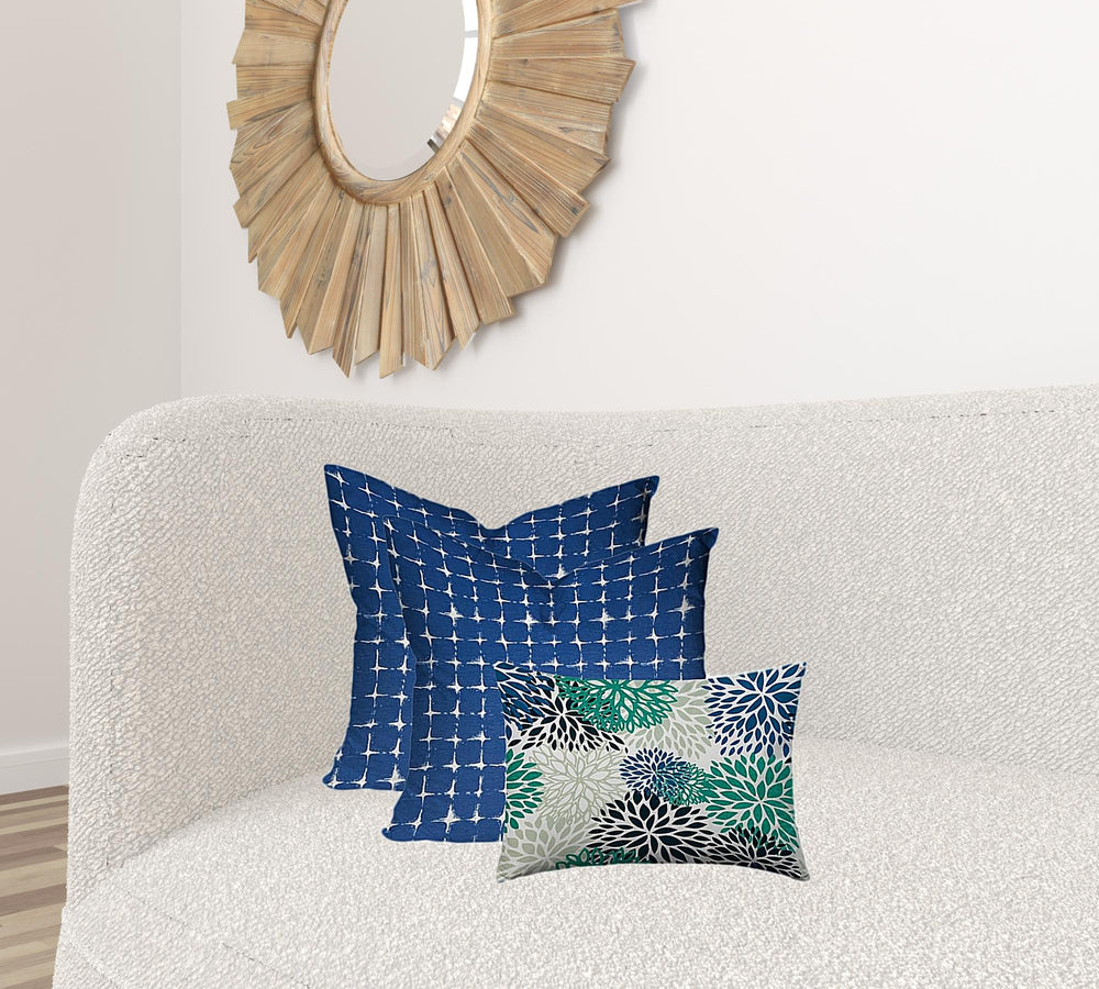Homeroots Set Of Three 20" X 20" Blue And White Zippered Floral Throw Indoor Outdoor Pillow  100% Polyester 409848