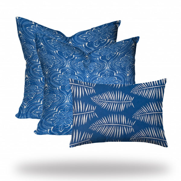 Homeroots Set Of Three 20" X 20" Blue And White Enveloped Coastal Throw Indoor Outdoor Pillow Cover  100% Polyester 409850