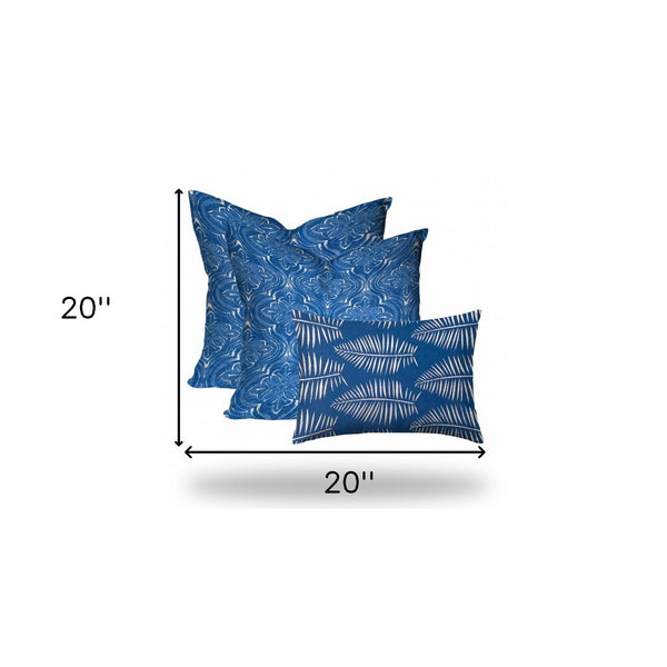 Homeroots Set Of Three 20" X 20" Blue And White Zippered Coastal Throw Indoor Outdoor Pillow Cover  100% Polyester 409852