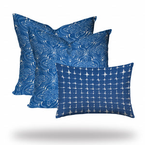 Homeroots Set Of Three 20" X 20" Blue And White Enveloped Coastal Throw Indoor Outdoor Pillow  100% Polyester 409856