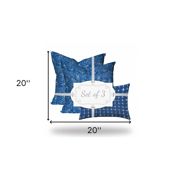 Homeroots Set Of Three 20" X 20" Blue And White Enveloped Coastal Throw Indoor Outdoor Pillow  100% Polyester 409856