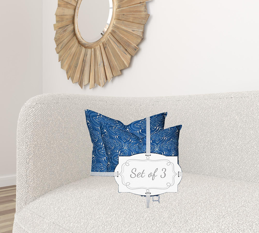 Homeroots Set Of Three 20" X 20" Blue And White Enveloped Coastal Throw Indoor Outdoor Pillow  100% Polyester 409856