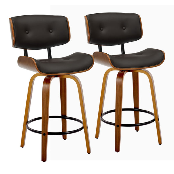 English Elm Fixed-height Swivel Counter Stools with Faux Leather Seats and Chrome Footrest Set of 2 B202S01837