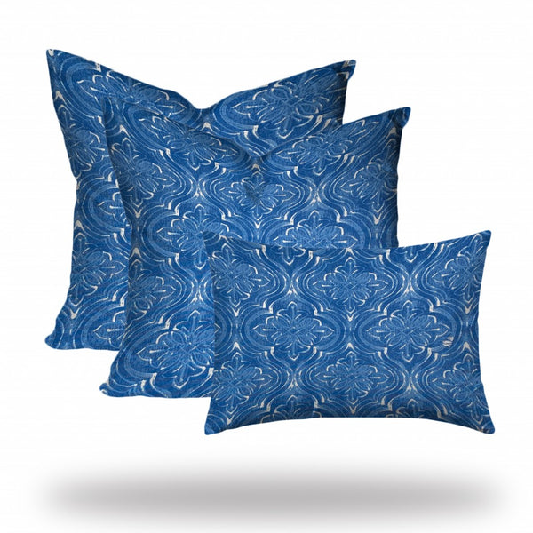 Homeroots Set Of Three 20" X 20" Blue And White Zippered Coastal Throw Indoor Outdoor Pillow  100% Polyester 409863