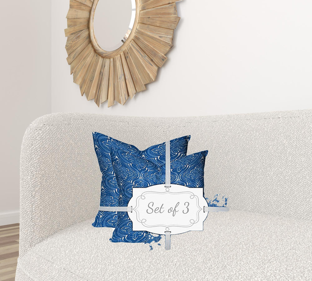 Homeroots Set Of Three 20" X 20" Blue And White Zippered Coastal Throw Indoor Outdoor Pillow  100% Polyester 409863