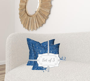Homeroots Set Of Three 20" X 20" Blue And White Zippered Coastal Throw Indoor Outdoor Pillow  100% Polyester 409863