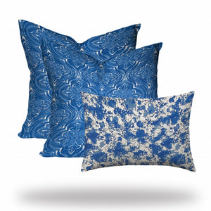Homeroots Set Of Three 20" X 20" Blue And White Blown Seam Coastal Throw Indoor Outdoor Pillow  100% Polyester 409864