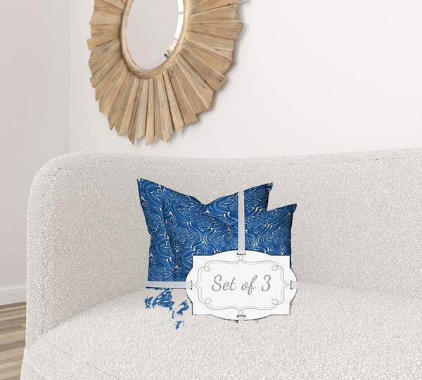 Homeroots Set Of Three 20" X 20" Blue And White Zippered Coastal Throw Indoor Outdoor Pillow Cover  100% Polyester 409867