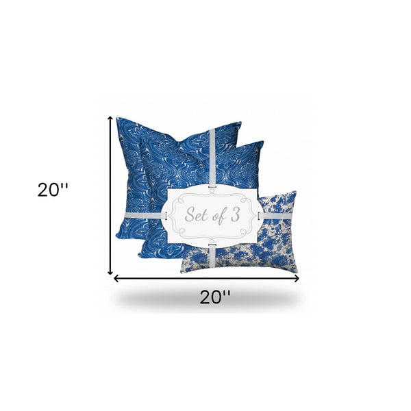 Homeroots Set Of Three 20" X 20" Blue And White Zippered Coastal Throw Indoor Outdoor Pillow  100% Polyester 409868