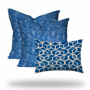 Homeroots Set Of Three 20" X 20" Blue And White Enveloped Coastal Throw Indoor Outdoor Pillow Cover  100% Polyester 409870