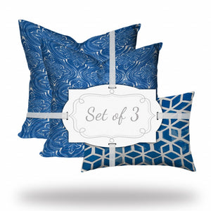 Homeroots Set Of Three 20" X 20" Blue And White Enveloped Coastal Throw Indoor Outdoor Pillow Cover  100% Polyester 409870