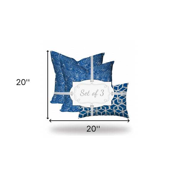 Homeroots Set Of Three 20" X 20" Blue And White Enveloped Coastal Throw Indoor Outdoor Pillow Cover  100% Polyester 409870