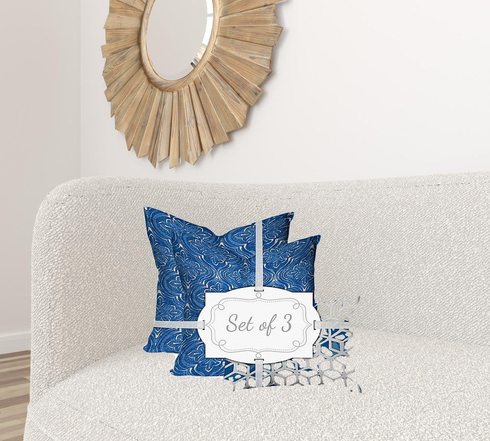 Homeroots Set Of Three 20" X 20" Blue And White Zippered Coastal Throw Indoor Outdoor Pillow Cover  100% Polyester 409872