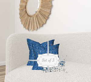 Homeroots Set Of Three 20" X 20" Blue And White Zippered Coastal Throw Indoor Outdoor Pillow Cover  100% Polyester 409872