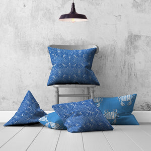 Homeroots Set Of Three 20" X 20" Blue And White Crab Blown Seam Coastal Throw Indoor Outdoor Pillow  100% Polyester 409874