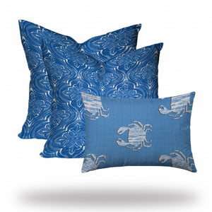 Homeroots Set Of Three 20" X 20" Blue And White Zippered Coastal Throw Indoor Outdoor Pillow Cover  100% Polyester 409877