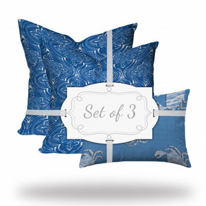 Homeroots Set Of Three 20" X 20" Blue And White Zippered Coastal Throw Indoor Outdoor Pillow Cover  100% Polyester 409877