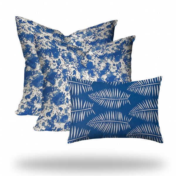 Homeroots Set Of Three 20" X 20" Blue And White Enveloped Coastal Throw Indoor Outdoor Pillow  100% Polyester 409886