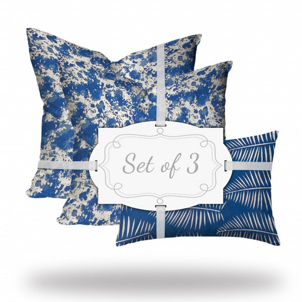 Homeroots Set Of Three 20" X 20" Blue And White Enveloped Coastal Throw Indoor Outdoor Pillow  100% Polyester 409886