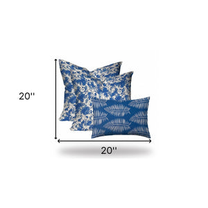 Homeroots Set Of Three 20" X 20" Blue And White Enveloped Coastal Throw Indoor Outdoor Pillow  100% Polyester 409886