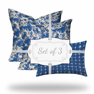 Homeroots Set Of Three 20" X 20" Blue And White Blown Seam Coastal Throw Indoor Outdoor Pillow  100% Polyester 409889
