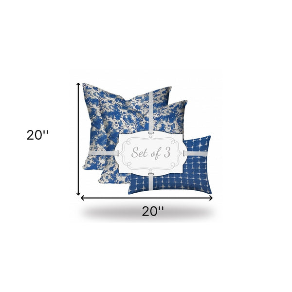 Homeroots Set Of Three 20" X 20" Blue And White Blown Seam Coastal Throw Indoor Outdoor Pillow  100% Polyester 409889
