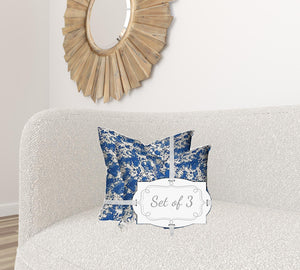 Homeroots Set Of Three 20" X 20" Blue And White Enveloped Coastal Throw Indoor Outdoor Pillow Cover  100% Polyester 409890