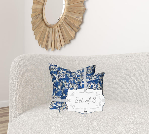 Homeroots Set Of Three 20" X 20" Blue And White Enveloped Coastal Throw Indoor Outdoor Pillow  100% Polyester 409891