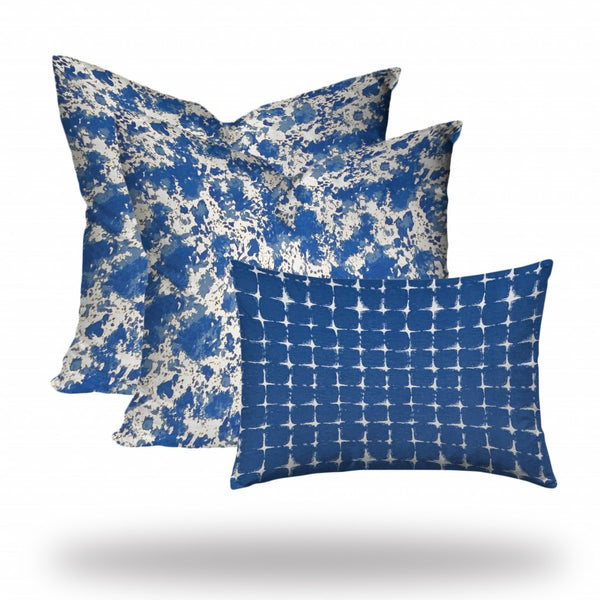 Homeroots Set Of Three 20" X 20" Blue And White Zippered Coastal Throw Indoor Outdoor Pillow Cover  100% Polyester 409892