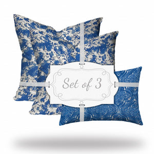 Homeroots Set Of Three 20" X 20" Blue And White Enveloped Coastal Throw Indoor Outdoor Pillow Cover  100% Polyester 409895