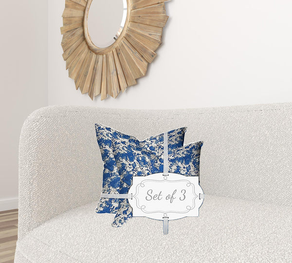 Homeroots Set Of Three 20" X 20" Blue And White Enveloped Coastal Throw Indoor Outdoor Pillow Cover  100% Polyester 409895