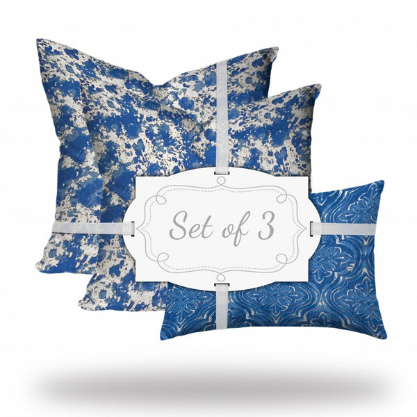 Homeroots Set Of Three 20" X 20" Blue And White Enveloped Coastal Throw Indoor Outdoor Pillow  100% Polyester 409896
