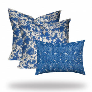 Homeroots Set Of Three 20" X 20" Blue And White Zippered Coastal Throw Indoor Outdoor Pillow  100% Polyester 409898