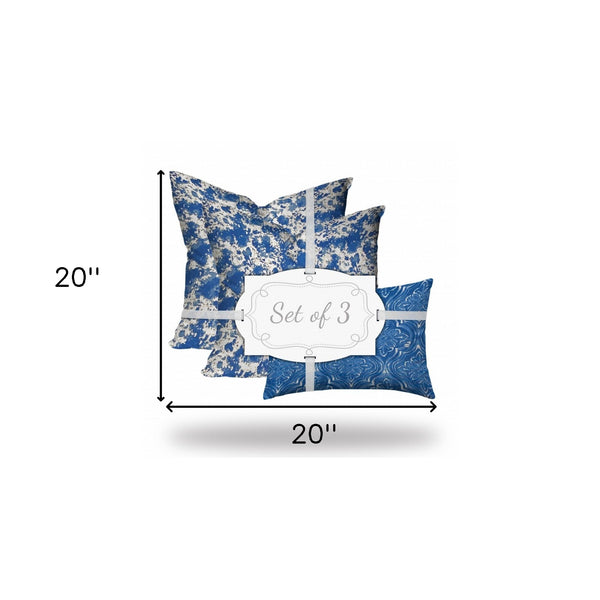 Homeroots Set Of Three 20" X 20" Blue And White Zippered Coastal Throw Indoor Outdoor Pillow  100% Polyester 409898