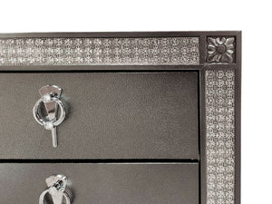 English Elm Glam Two Drawer Nightstand with Acrylic Trim Nickel Pulls and Tapered Legs in Gray B2741P435898