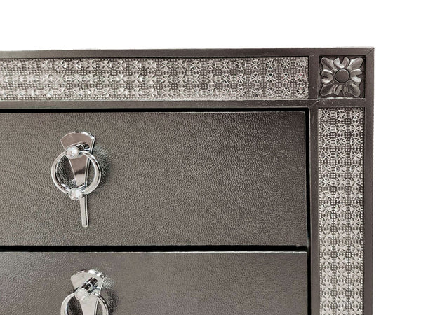 English Elm Glam Two Drawer Nightstand with Acrylic Trim Nickel Pulls and Tapered Legs in Gray B2741P435898