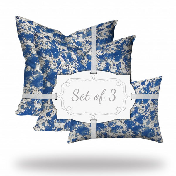 Homeroots Set Of Three 20" X 20" Blue And White Enveloped Coastal Throw Indoor Outdoor Pillow  100% Polyester 409901