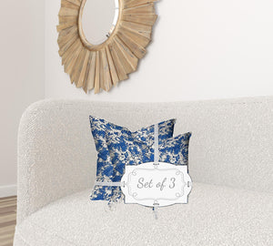 Homeroots Set Of Three 20" X 20" Blue And White Enveloped Coastal Throw Indoor Outdoor Pillow  100% Polyester 409901