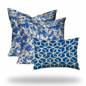 Homeroots Set Of Three 20x20 Blue And White Blown Seam Polyester Coastal Throw Pillows   409904