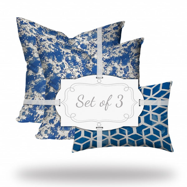 Homeroots Set Of Three 20x20 Blue And White Blown Seam Polyester Coastal Throw Pillows   409904